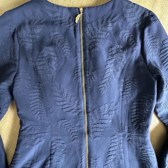 Lilly Pulitzer jacquard palm leaf bell sleeve Midnight Blue Leaf Dress size 10 - Picture 7 of 14